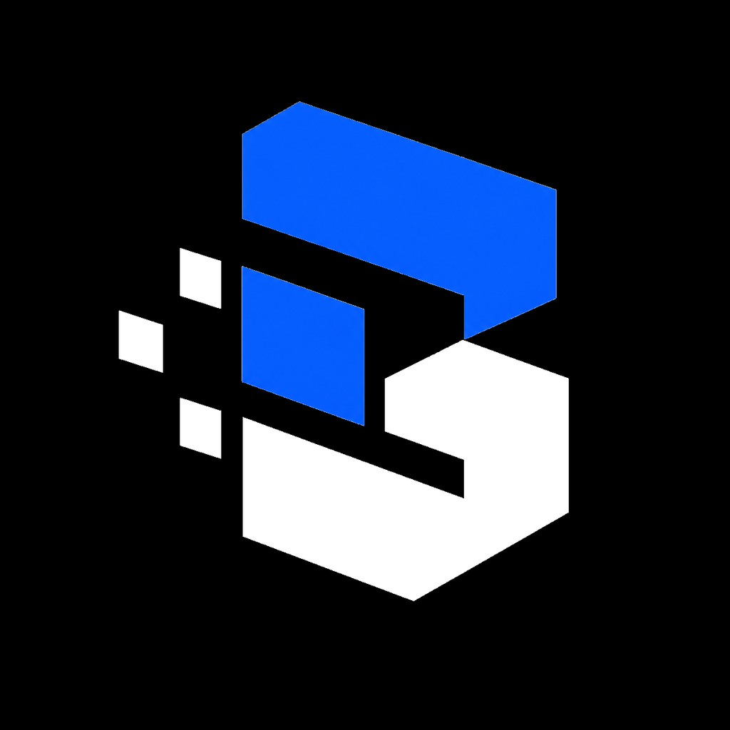 Bigger Bit Games blue-and-white geometric B emblem on black